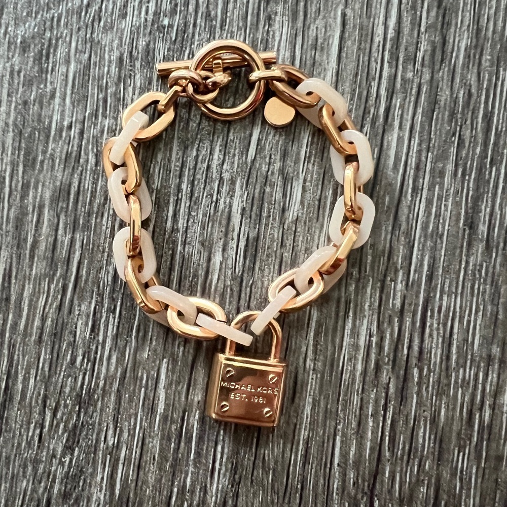 Michael Kors Rose Gold and Acrylic Lock Bracelet